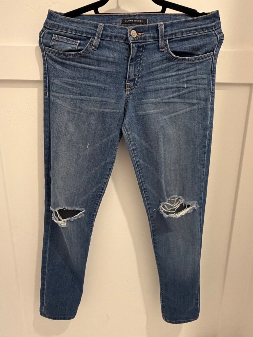 Flying Monkey Distressed Skinny Jeans Size 29 Medium Wash Stretch Denim